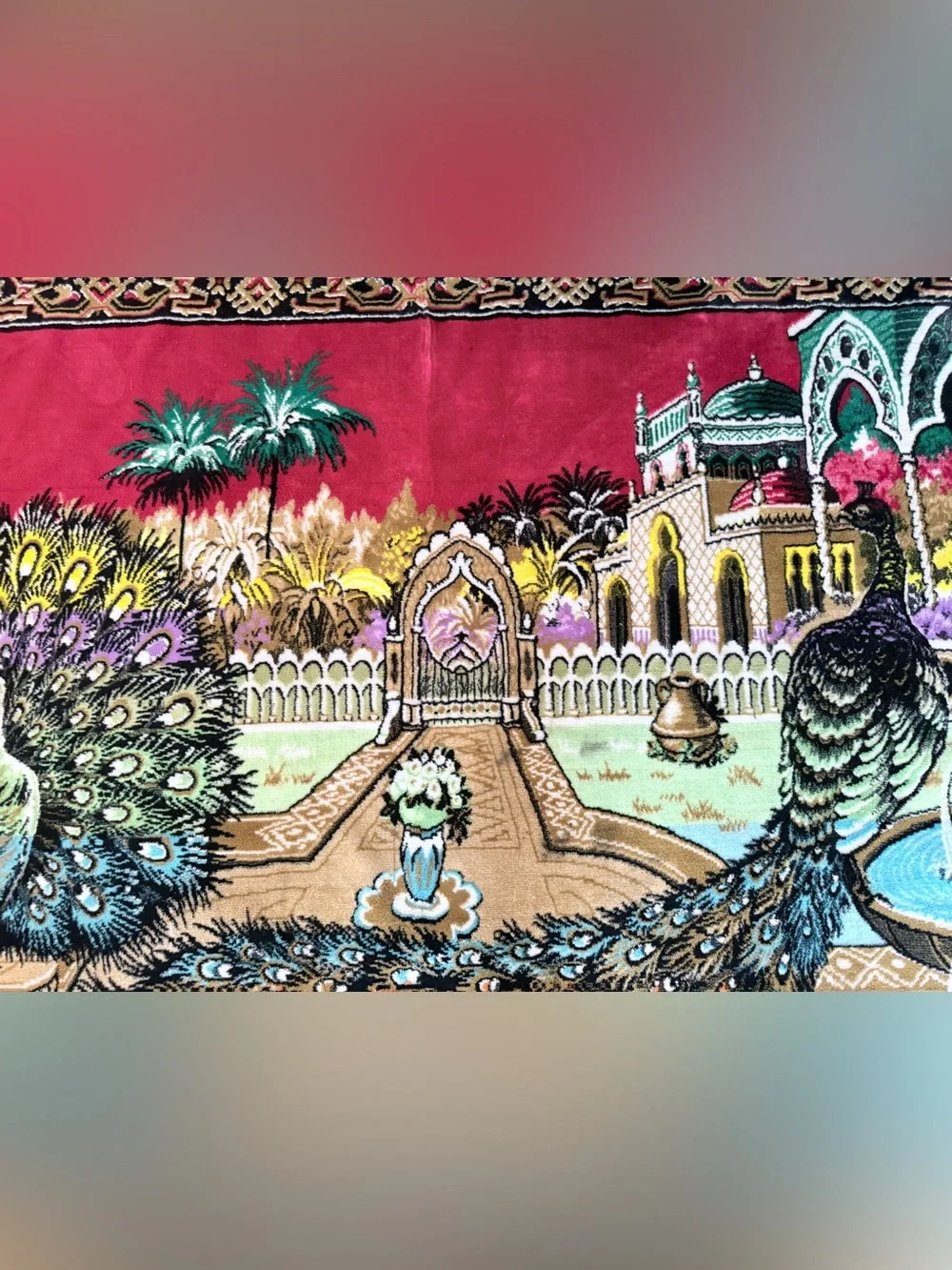 Vintage 1970 Circa Velvet Peacock Wall Tapestry Rug - 64
